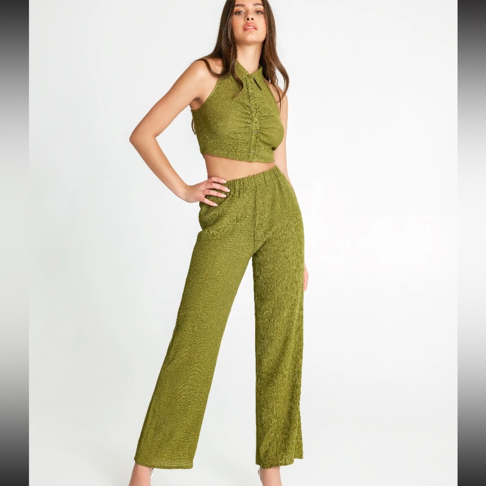 Solid Texture 2pc Pant Set - image 1